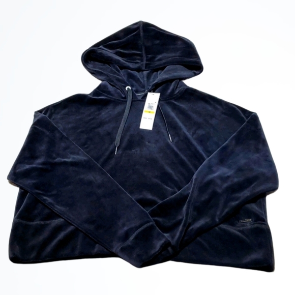 Calvin Klein Performance Black Velour Cropped Hooded Sweatshirt Size M NWT - Picture 1 of 5
